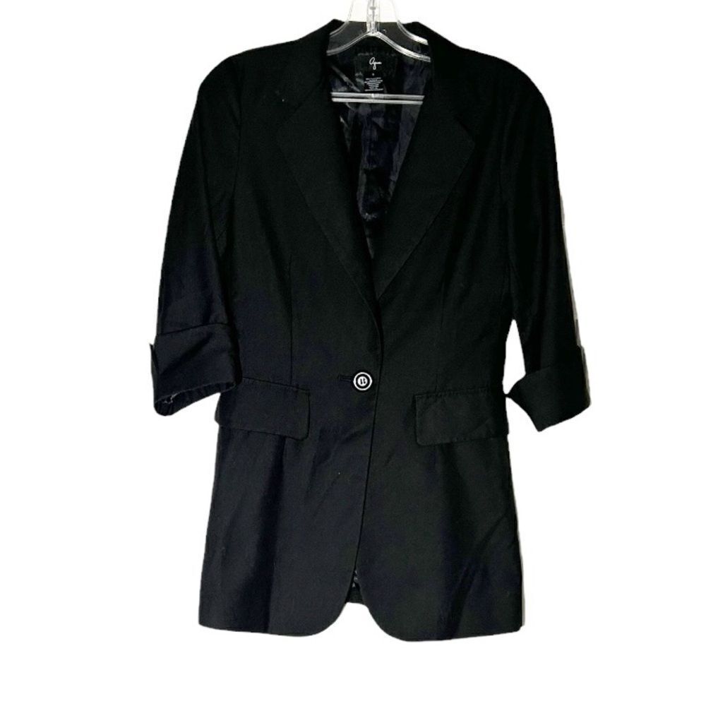 Aqua Blazer Size Small Black 3/4 Sleeve Single Button Wool Blend Jacket